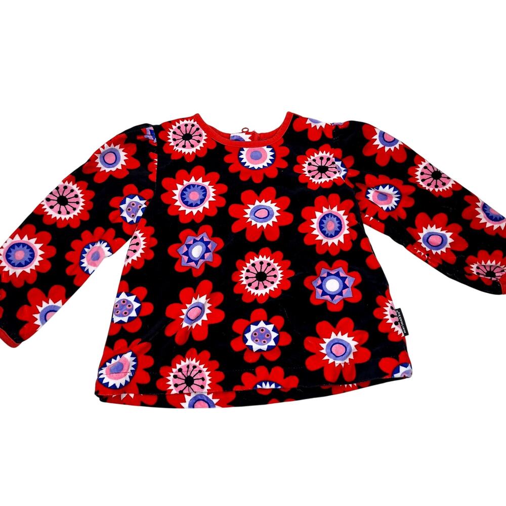 Marimekko Tupuna Baby Velvet Top 18m Floral Scandi Cotton Velveteen Flare Tunic